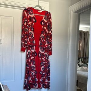 Boden Red and Black Floral Long Sleeve Dress